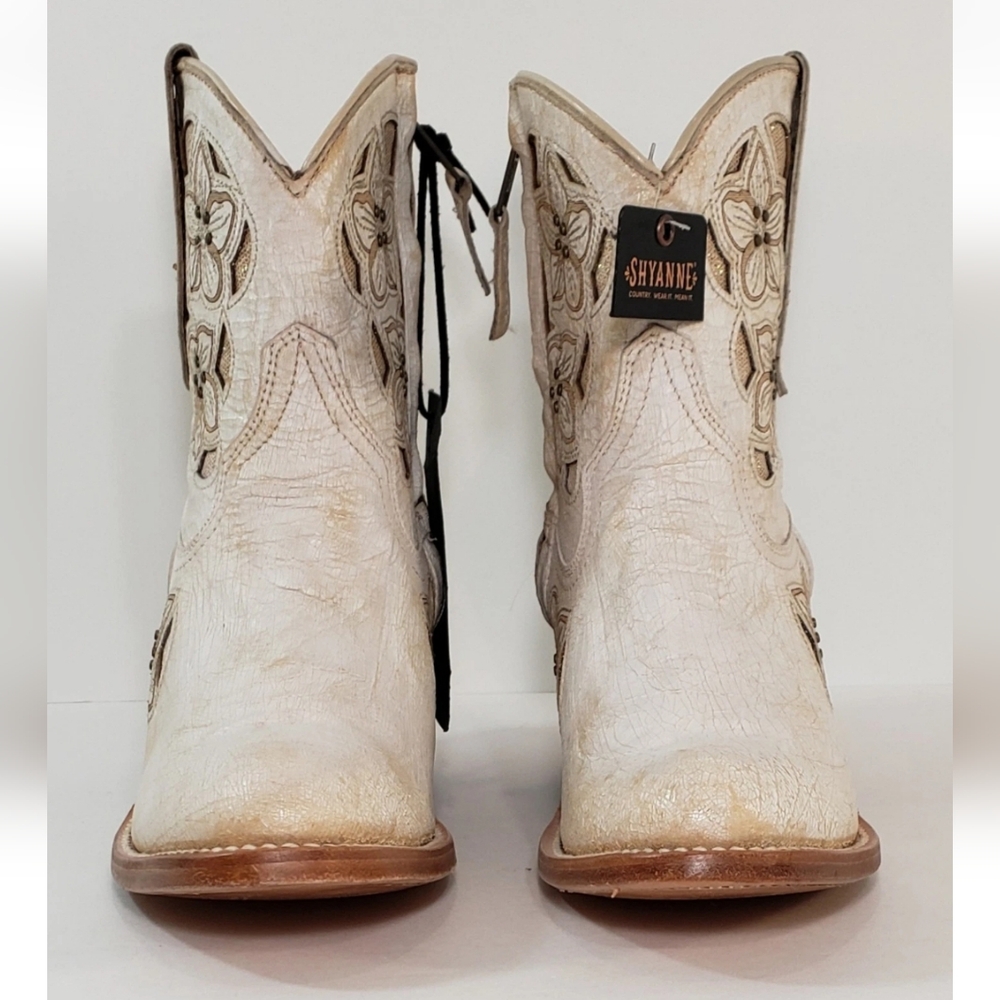 Shyanne Cowboy Boots, Cowgirl Western Wedding Cream Leather Boots, 6.5 *NEW* - Picture 4 of 12